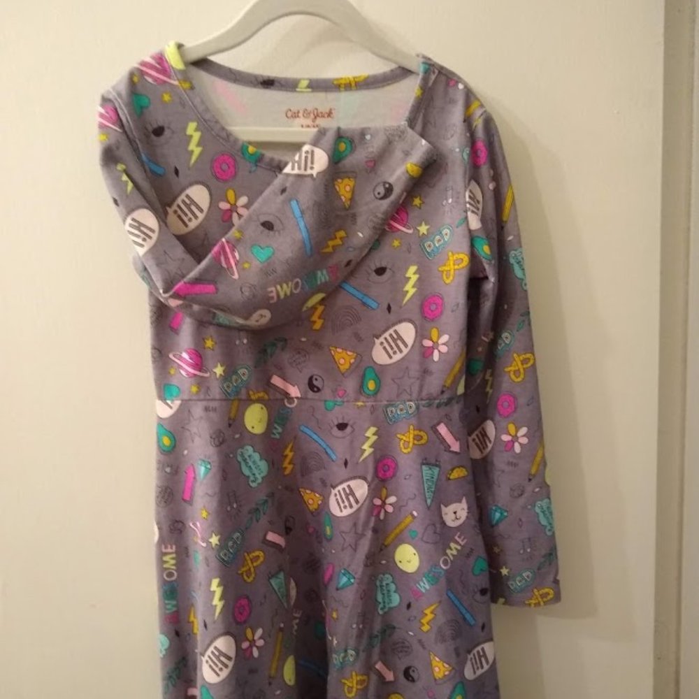 Cat & Jack school cats theme long sleeve dress SM